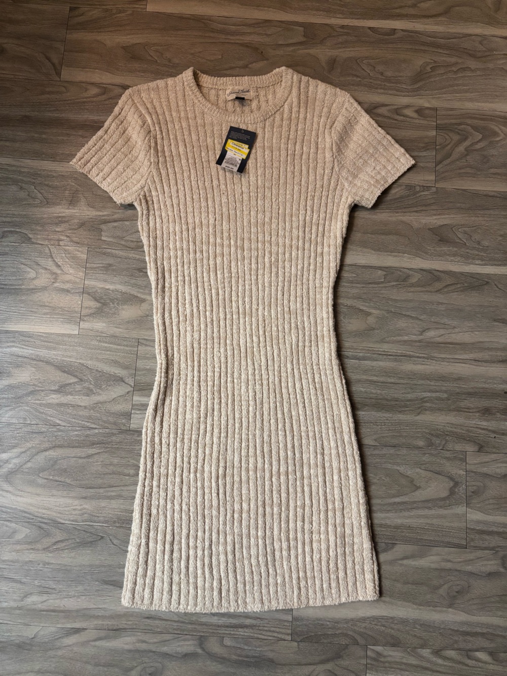 wild fable Ribbed Short Sleeve Mini Dress — Beige